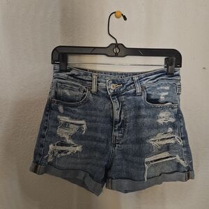 American Eagle Outfitters Blue High Waist Distressed Shorts